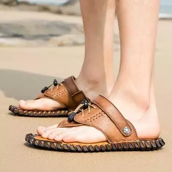 Модные мужские сандалии из натуральной кожи, мягкие дышащие, повседневные туфли, легкие летние пляжные сандалии, тапочки, большой размер 48 6.5 темно-коричневого