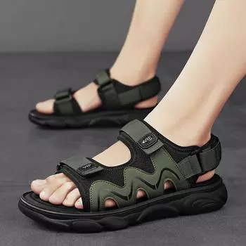 Модные мужские сандалии из натуральной кожи 2024 летние пляжные тапочки мужские нескользящие мягкие удобные уличные туфли высокого качества для мужчин 38 зелёный