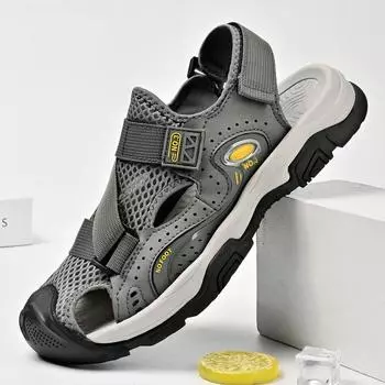 Модные мужские сандалии из натуральной кожи в винтажном стиле, летняя обувь для мужчин, модные повседневные пляжные туфли на плоской подошве, дышащие, быстросохнущие, забродные туфли 38 чёрный