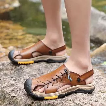 Модные мужские сандалии, летние дышащие повседневные сандалии, мужские сандалии для походов на открытом воздухе, легкие мужские сандалии для пляжа, размер 38-46 38 коричневый