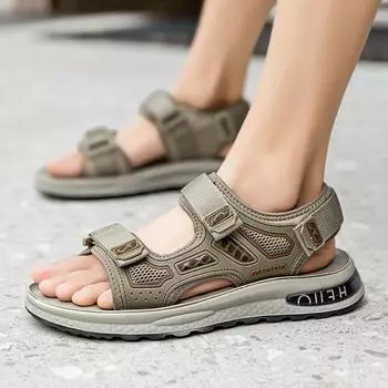 Модные мужские сандалии, летние, с открытым носком, молодежные пляжные туфли, парусиновые пляжные тапочки, нескользящие мужские сандалии, мужская обувь, уличные дышащие тапочки 6.5 бежевый