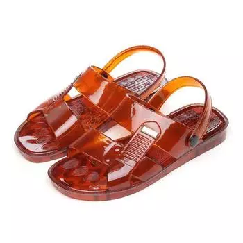 Модные мужские сандалии, летние туфли из желе, плоские тапочки, домашние сандалии для улицы в стиле ретро, прозрачные сандалии, обувь для мужчин 39 оранжевый