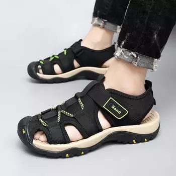 Модные мужские сандалии Мягкая парусиновая обувь Мужская летняя обувь для активного отдыха дышащая Комфортные пляжные сандалии Римская мужская обувь большой размер 48 6.5 чёрный