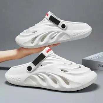 Модные мужские сандалии мягкие сабо из ЭВА модные толстые подошвы для пар пляжные тапочки повседневные скользящие дырки 36-37 хаки