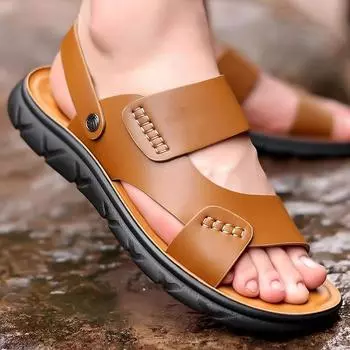 Модные мужские сандалии на плоской подошве, удобные сандалии, летние открытые пляжные тапочки для мужчин, роскошные мужские кожаные сандалии Sandale Homme 38 хаки