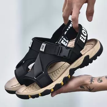 Модные мужские сандалии, нескользящие, износостойкие, мужские сандалии для дома и отдыха, мягкие и удобные, летняя обувь, мужские дышащие тапочки 38 чёрный