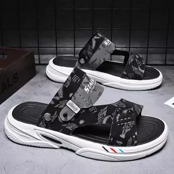 Модные мужские сандалии, нескользящие, износостойкие, мужские домашние и уличные тапочки, мягкие и удобные, пляжная обувь, мужские сандалии, два способа ношения 39 чёрный