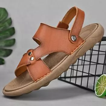 Модные мужские сандалии нового дизайна, кожаные мужские летние туфли, новый размер, мужские полутапочки, модные мужские тапочки двойного назначения, пляжные туфли на плоской подошве 38 серый