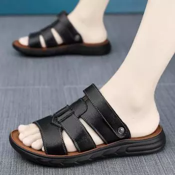 Модные мужские сандалии Новые летние легкие мужские туфли из натуральной кожи Удобные пляжные сандалии Модная повседневная обувь Кроссовки 38 коричневый