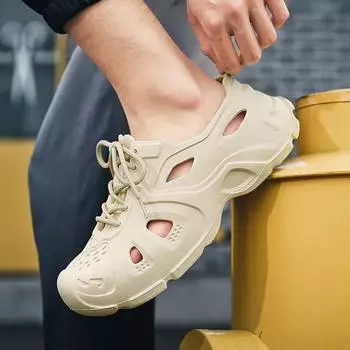 Модные мужские сандалии Paris Cave Shoes из легкого материала EVA Casual Hole для мужчин, сабо для дома, сада, пляжа, нескользящие мужские тапочки 39 чёрный