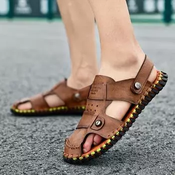 Модные мужские сандалии ручной работы из кожи, сандалии для мужчин, удобные и прочные летние туфли для отдыха на открытом воздухе, размер 45 39 чёрный