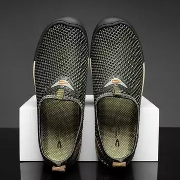 Модные мужские сандалии с открытым носком, модная повседневная обувь, дышащие мужские пляжные туфли, спортивные туфли на плоской подошве, новые летние мокасины, сетчатая обувь для прогулок 38 чёрный