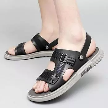 Модные мужские сандалии с открытым носком Мужские кожаные сандалии Классические мужские тапочки Летние сандалии для отеля и пляжа Удобные римские сандалии для ходьбы 38 чёрный