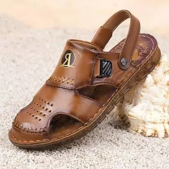 Модные мужские сандалии с закрытым носком из натуральной дышащей кожи, повседневные мокасины, летние уличные пляжные сандалии, формальные офисные прогулочные туфли на плоской подошве 38 коричневый