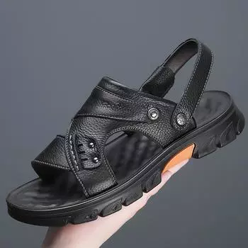 Модные мужские сандалии, тапочки из натуральной коровьей кожи, летняя мужская обувь, повседневные сандалии для отдыха на природе, пляжная обувь, большой размер 38-47 38 чёрный