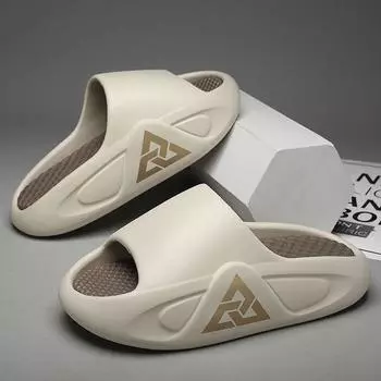 модные мужские сандалии тапочки кроссовки унисекс домашняя обувь новые летние тапочки на толстой подошве мягкие шлепанцы Cloud Slides легкие пляжные туфли 40-41 бежевый