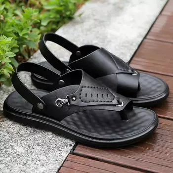 Модные мужские сандалии в винтажном стиле, кожаные сандалии, мужские летние повседневные шлепанцы, легкие модные мужские кроссовки, пляжная обувь 41 чёрный