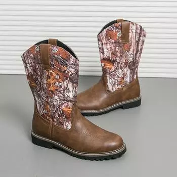 Модные мужские сапоги в стиле панк до середины голени, кожаные ковбойские сапоги ручной работы, мужские сапоги для верховой езды, туфли с острым носком и вышивкой в стиле ретро 38 коричневый