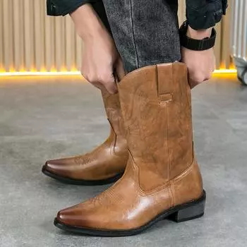 Модные мужские сапоги в стиле вестерн, черные, коричневые, кожаные ботинки ручной работы, мужские панк-сапоги для верховой езды, сапатиллы, сапатиллы 36 чёрный