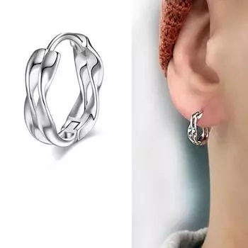Модные мужские серьги-кольца, ювелирные изделия, популярные двухслойные волнистые узоры, черные пряжки для ушей для мужчин, аксессуары для вечеринок серебряный