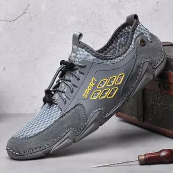 Модные мужские сетчатые туфли с мягкой подошвой Мужская повседневная обувь Обувь для походов на открытом воздухе Дорожная обувь Мужская спортивная обувь Летний новый стиль 38 чёрный