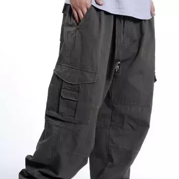 Модные мужские широкие брюки большого размера плюс толстые мужские брюки в стиле хип-хоп, свободные комбинезоны с несколькими карманами S