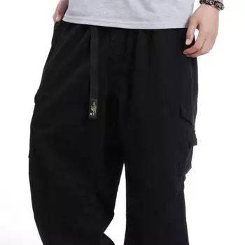 Модные мужские широкие брюки большого размера плюс толстые мужские брюки в стиле хип-хоп, свободные комбинезоны с несколькими карманами XXXL чёрный