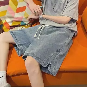 Модные мужские шорты из денима с широкими штанинами и разрезами — летние тонкие прямые шорты средней длины свободного кроя, мода на широкую улицу. L