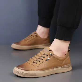 Модные мужские скейт-кеды ручной работы, универсальные мужские кроссовки, мужская обувь, классические мужские повседневные туфли, мужская кожаная обувь на шнуровке для отдыха на открытом воздухе 38 коричневый