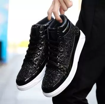 Модные мужские скейт-кеды серебристо-розовые Lovers sequined Shoes Rivets Punk Glitter Shoes Men Sneakers Youth High Top Street Flats sd45 6.5 золотой