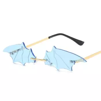 Модные мужские солнцезащитные очки без оправы, женские модные солнцезащитные очки в форме летучей мыши, женские и мужские винтажные черные зеркальные оттенки, металлические