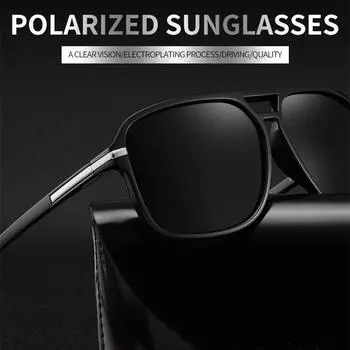 Модные мужские солнцезащитные очки в стиле ретро с большой оправой, поляризационные солнцезащитные очки для водителя, зеркало для вождения чёрный