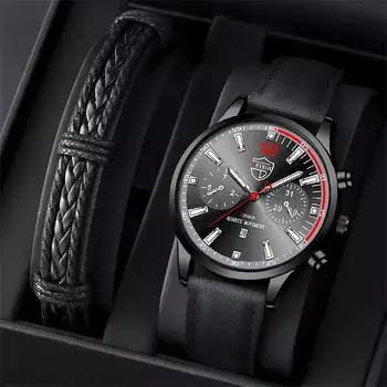 Модные мужские спортивные часы, мужские аналоговые наручные часы из искусственной кожи, кварцевые часы, мужские часы с датой и браслетом чёрный