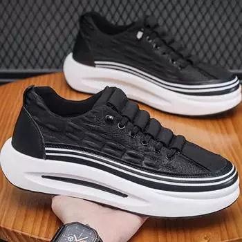 Модные мужские спортивные повседневные туфли Черные кожаные повседневные туфли Осенние модные кроссовки Уличные удобные спортивные туфли на платформе Теннисные туфли для мужчин 39