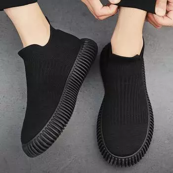 Модные мужские спортивные туфли с круглым носком, дышащие, модные и легкие, черные кроссовки для ходьбы, сетчатая толстая подошва, плоские туфли, повседневные 40 чёрный