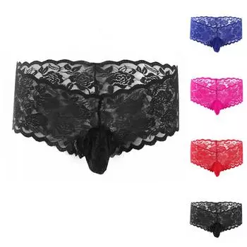 Модные мужские стринги с подвесным кольцом, сексуальные стринги с открытой промежностью, прозрачные кружевные двойные дин L