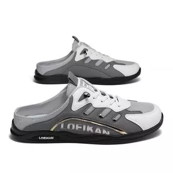 Модные мужские тапочки 2025 Лето Трендовые мужские повседневные туфли на плоской подошве Мужские кроссовки с мягкой подошвой Уличные полутапочки Zapatos De Hombre 39 серый