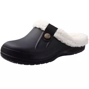 модные мужские тапочки Comwarm Clogs, зимние теплые тапочки для сада, нескользящие водонепроницаемые тапочки, мужские мягкие пушистые тапочки из меха, плюшевые тапочки 35-36(8.6-8.8 inch) черный белый