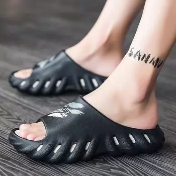 Модные мужские тапочки для отдыха на открытом воздухе Летние мужские тапочки Нескользящие ЭВА Пляжная обувь Мягкие толстые мужские тапочки дышащие Повседневная пляжная обувь 40-41 чёрный