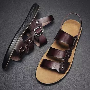 Модные мужские тапочки двойного назначения Новые повседневные летние сандалии Кожаная пляжная обувь Нескользящие сандалии с открытым носком для отдыха на природе Полудрагоценные 39 чёрный