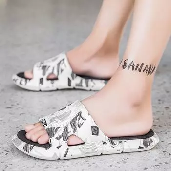 Модные мужские тапочки, летние тапочки-кроссовки, мужские уличные тапочки на толстой подошве, мягкие тапочки из ЭВА, повседневная мужская пляжная обувь 40-41 чёрный