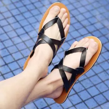 Модные мужские тапочки с рисунком «елочка», летние пляжные сандалии с застежкой-липучкой, однотонные, с плоской подошвой, нескользящие, персонализированные пляжные сандалии 37 коричневый