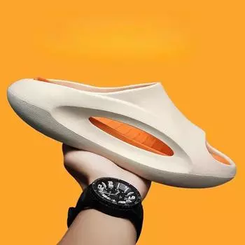 модные мужские тапочки сандалии летние тапочки кроссовки на толстой подошве шлепанцы на платформе мягкие тапочки повседневные туфли из ЭВА пляжная обувь унисекс pantuflas 39-40 чёрный