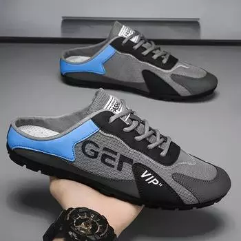 Модные мужские тапочки, трендовые туфли Baotou для мужчин, летняя дышащая повседневная обувь, вулканизированные туфли на плоской подошве, мужские кроссовки, полуслипоны 39