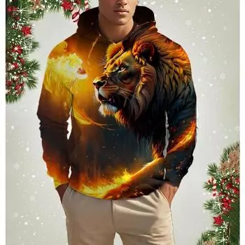 Модные мужские толстовки с капюшоном с 3D-принтом в виде льва в стиле Харадзюку, повседневные толстовки с капюшоном больших размеров, пуловеры, спортивная одежда S
