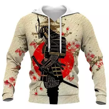 Модные мужские толстовки с капюшоном Японские самураи 3D Мужские толстовки Повседневная индивидуальная мужская одежда Толстовки Harajuku S