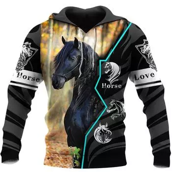 Модные мужские толстовки с животными 3D-принтом Love Horse Толстовка с капюшоном Harajuku Весна Осень Уличная одежда Унисекс Повседневный спортивный костюм S