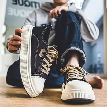 Модные мужские трендовые дышащие низкие тканевые туфли для скейтбординга, студенты, мальчики, толстая подошва, повседневные крутые кроссовки в уличном стиле для подростков 39 чёрный/белый