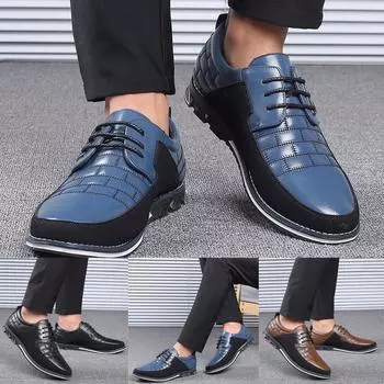 Модные мужские трендовые туфли на шнуровке с круглой головкой, деловые кожаные туфли на плоской подошве