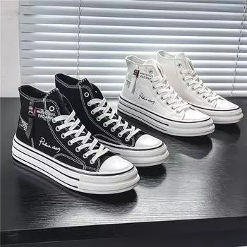 Модные мужские трендовые высокие холщовые дышащие туфли для скейтбординга для мальчиков и девочек, трендовые повседневные туфли на мягкой подошве, крутая обувь в уличном стиле, кроссовки для подростков 39 чёрный